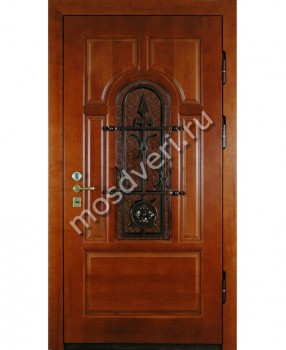 Дверь МДФ с натуральным шпоном MNS-80 со стеклом и ковкой - купить от производителя Мосдвери Дверь МДФ с натуральным шпоном MNS-80 со стеклом и ковкой