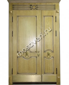 Двустворчатая дверь МДФ с натуральным шпоном с двумя дверными стучалками - купить от производителя Мосдвери Двустворчатая дверь МДФ с натуральным шпоном с двумя дверными стучалками